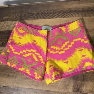 Judith March Aztec Inspired Tribal Jacquard Knit Neon Pink/Yellow Shorts Texture